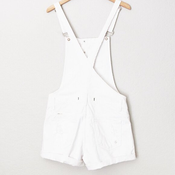 Lovers and Friends Shane Overall Shortall M Kinston White Denim Distressed $178 - Picture 6 of 16